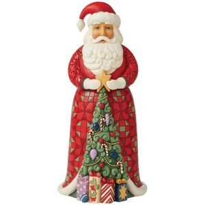 Enesco Jim Shore Heartwood Creek Santa with Christmas Tree Coat Figurine NEW